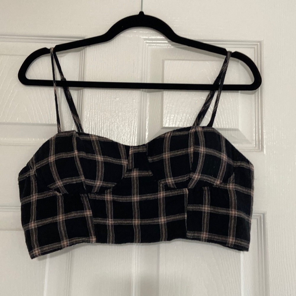 Black plaid bustier crop top with removable pads